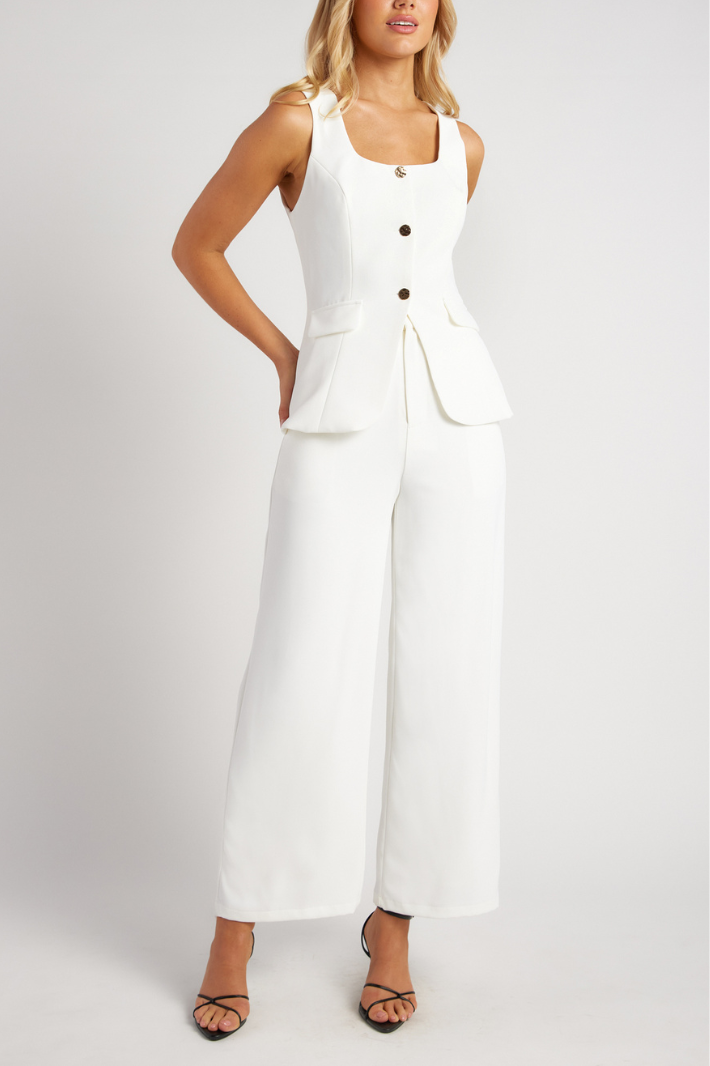 TEEVA TOP & WIDE PANTS SET - White