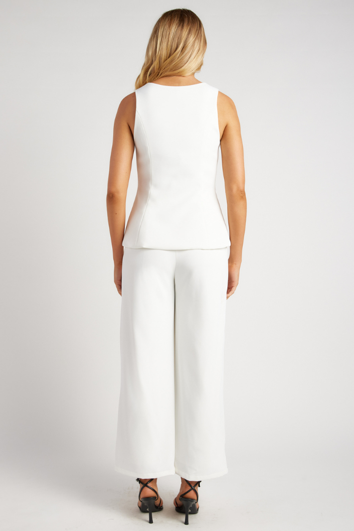 TEEVA TOP & WIDE PANTS SET - White