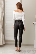 ARIANA HIGH WAISTED LEATHER PANTS - Black