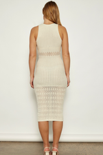 VANI HALTER NECK CROCHET MIDI DRESS - Beige