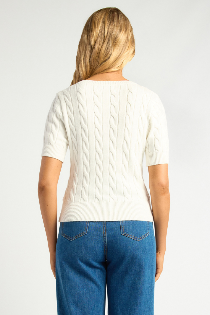 LAINA SHORT SLEEVE KNIT TOP - White