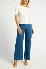 LAINA SHORT SLEEVE KNIT TOP - White