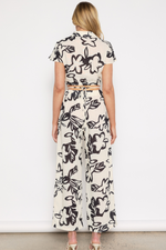 CECILI CROP TOP & PANTS SET - Cream Black Floral