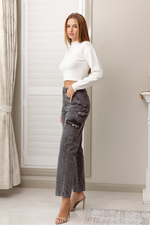 TILLIE WIDE LEG DENIM JEANS - Grey Wash