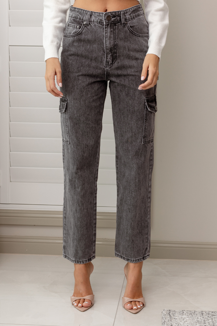 TILLIE WIDE LEG DENIM JEANS - Grey Wash