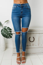 SYLVELLA RIPPED DENIM JEANS - Blue