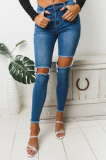 SYLVELLA RIPPED DENIM JEANS - Blue