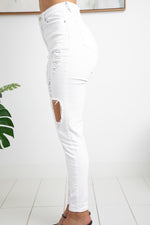 HENDRIK HIGH WAISTED RIPPED JEANS - White