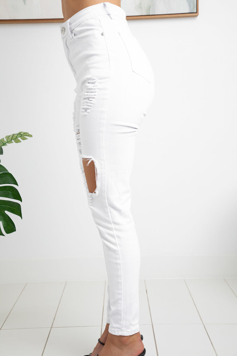 HENDRIK HIGH WAISTED RIPPED JEANS - White
