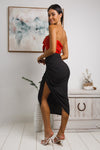 LAILA RUCHED MIDI SKIRT - Black