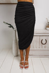 LAILA RUCHED MIDI SKIRT - Black