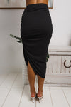 LAILA RUCHED MIDI SKIRT - Black