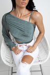 AMIE ONE SHOULDER BODYSUIT - Dark Sage Metallic