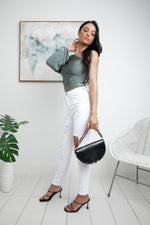 AMIE ONE SHOULDER BODYSUIT - Dark Sage Metallic