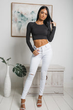 INGRID BACK CUT-OUT CROP TOP - Black