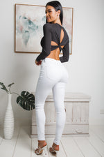 INGRID BACK CUT-OUT CROP TOP - Black