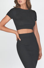 TIFFANI CROP TOP & MIDI SKIRT SET - Black
