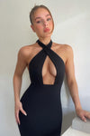 AIMEE HALTER NECK MIDI DRESS - Black