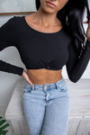 KYRIE LONG SLEEVE CROP TOP - Black