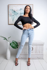 KYRIE LONG SLEEVE CROP TOP - Black